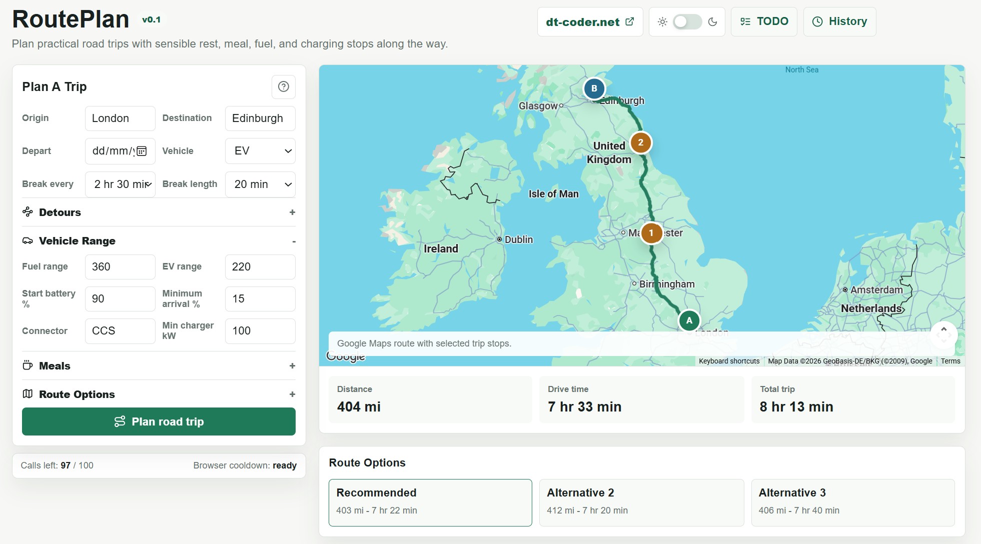 RoutePlan road trip planner screenshot